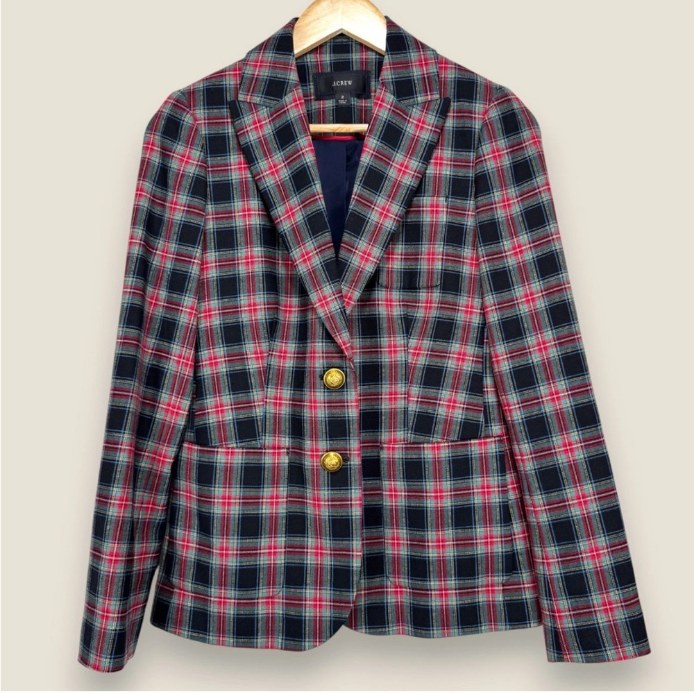 NWOT J.Crew Shrunken Blazer in Black Stewart Tartan Plaid Wool Jacket Sz 8